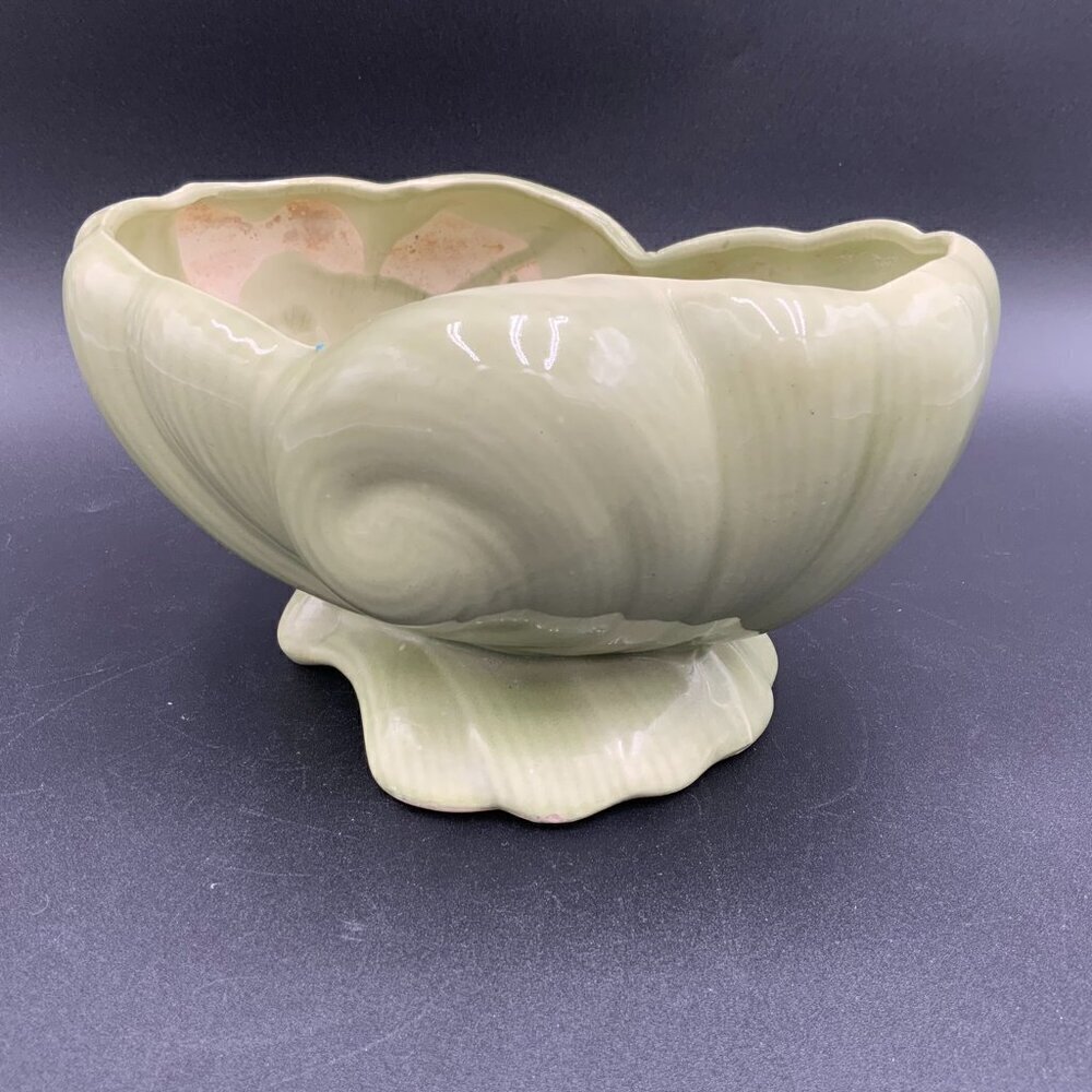Vintage Mid Century Ceramic Nautilus Seashell Footed Planter Vase Bowl